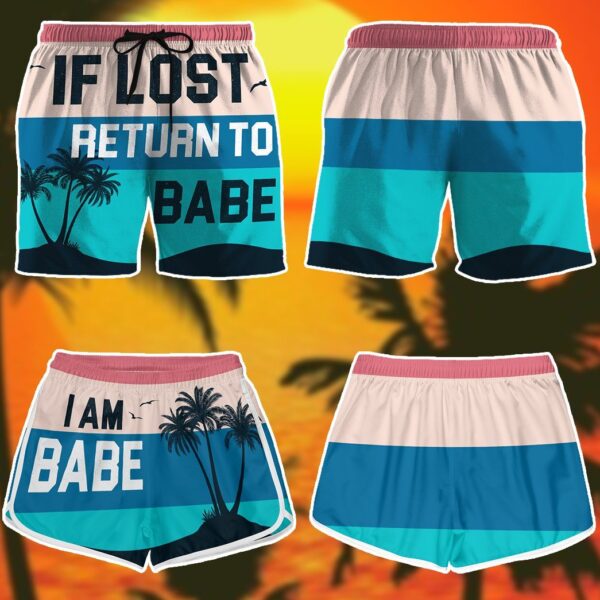 Gearhumans 3D Couple Matching Return To Babe Custom Beach Shorts Swim Trunk GW01062 Men Shorts 
