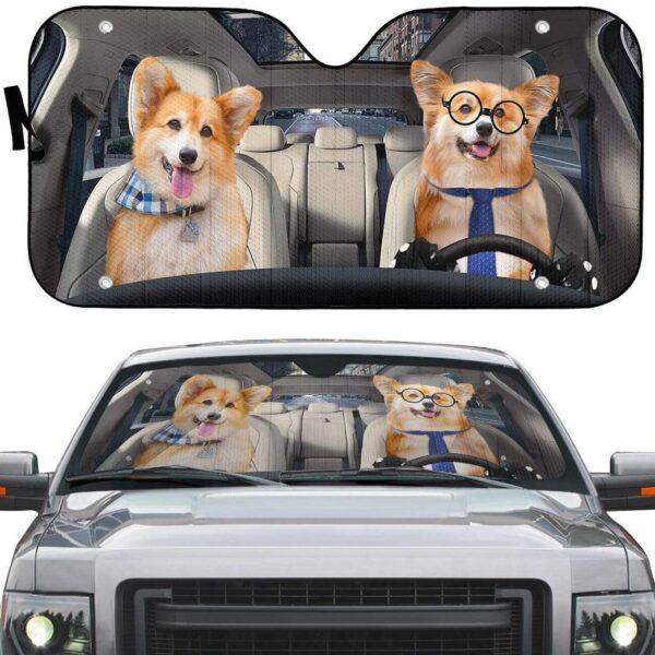 gearhumans 3D Couple Pembroke Welsh Corgi Dogs Custom Car Auto Sunshade GV26062 Auto Sunshade