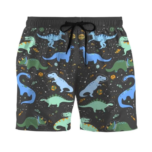 Gearhumans 3D Custom Beach Shorts Swim Trunks Dinosaurs In Space GZ30042 Men Shorts Men Shorts S