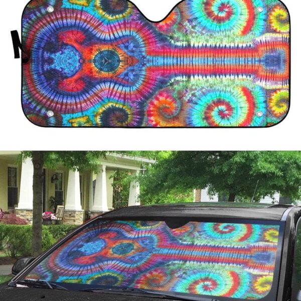 gearhumans 3D Custom Car Auto Sunshade Hippie Mandala Guitar GA10032 Auto Sunshade 