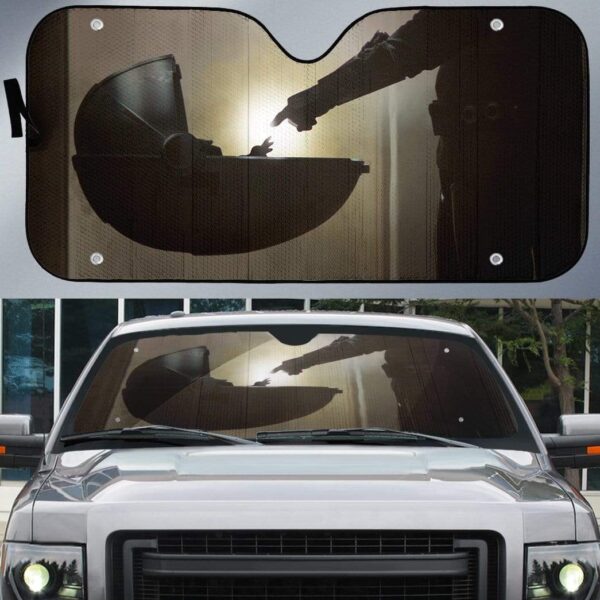 gearhumans 3D Custom Car Auto Sunshade The Creation Of Mandalorian Baby GM22026 Auto Sunshade