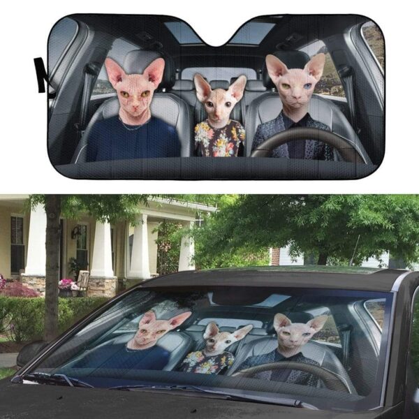gearhumans 3D Custom Car Auto Sunshade The Sphynx Cat Family GL13054 Auto Sunshade