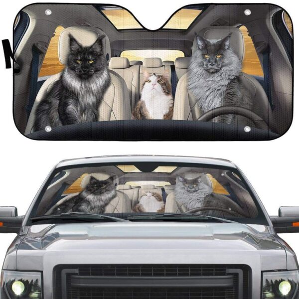gearhumans 3D Custom Maine Coon Bros Car Auto Sunshade GD13055 Auto Sunshade
