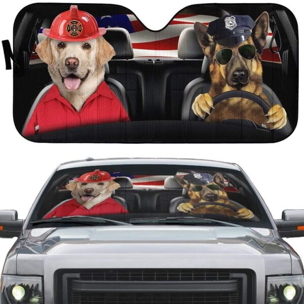 gearhumans 3D Custom Police dog and firefighter dog Car Auto Sunshade GD02061 Auto Sunshade