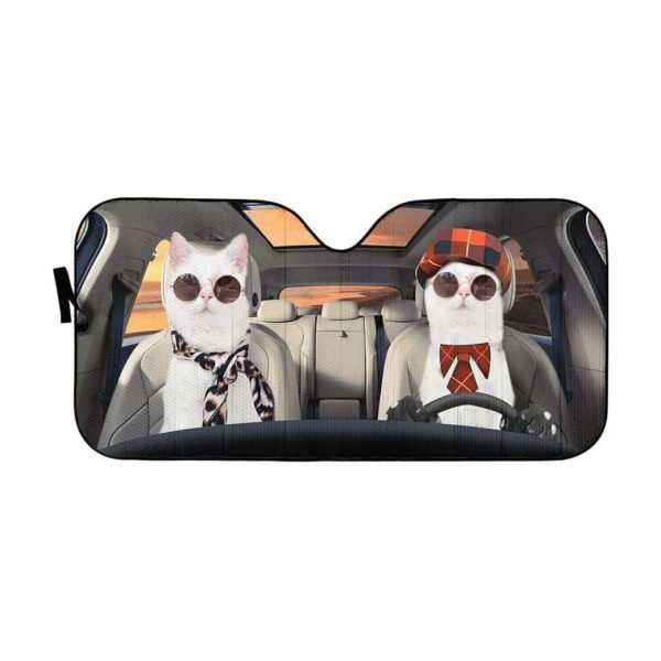 gearhumans 3D Cute Couple White Cats Custom Car Auto Sunshade GV10061 Auto Sunshade 57''x27.5'' 