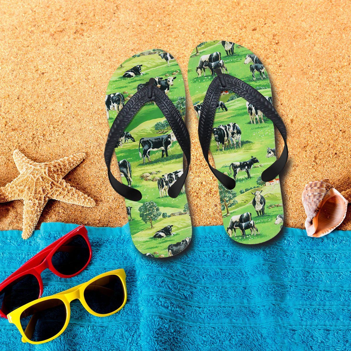 Gearhumans 3D Dairy Cow Flip Flop ZZ2605213 Flipflop