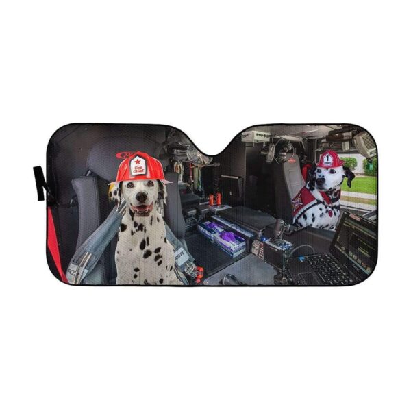 gearhumans 3D Dalmatian Dogs Fire Truck Custom Car Auto Sunshade GW02064 Auto Sunshade 57''x27.5'' 