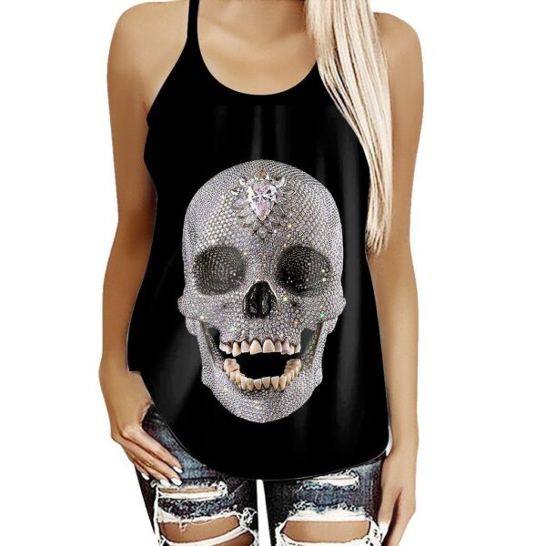 Gearhumans 3D Diamond Skull Bling Shiny Sparkle Skull Diamond Custom Cross Tank Top GO23062114 Cross Tank Top Cross Tank Top S 