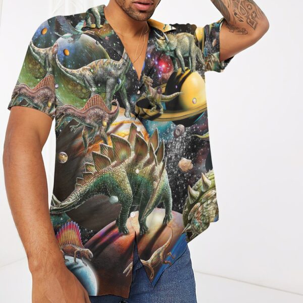 Gearhumans 3D Dinosaur In The Space Custom Hawaii Shirt GS24062139 Hawai Shirt 