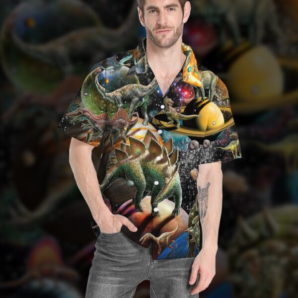 Gearhumans 3D Dinosaur In The Space Custom Hawaii Shirt GS24062139 Hawai Shirt 