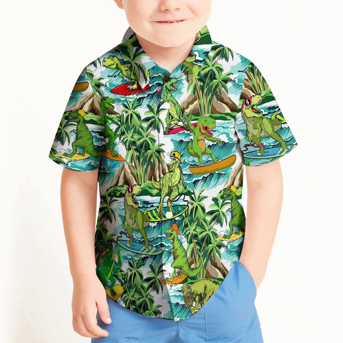 Gearhumans 3D Dinosaur Surfing Hawaii Shirt ZZ2806211 Short Sleeve Shirt