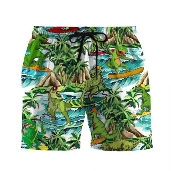 Gearhumans 3D Dinosaur Surfing Hawaii Shirt ZZ2806211 Short Sleeve Shirt Beach Shorts S