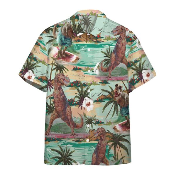 Gearhumans 3D Dinosaurs Surfing Hawaiian Custom Short Sleeve Shirts GW1406213 Hawai Shirt Short Sleeve Shirt S 