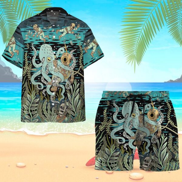 Gearhumans 3D Diver Fighting With Octopus Custom Hawaii Shirt GO21062115 Hawai Shirt
