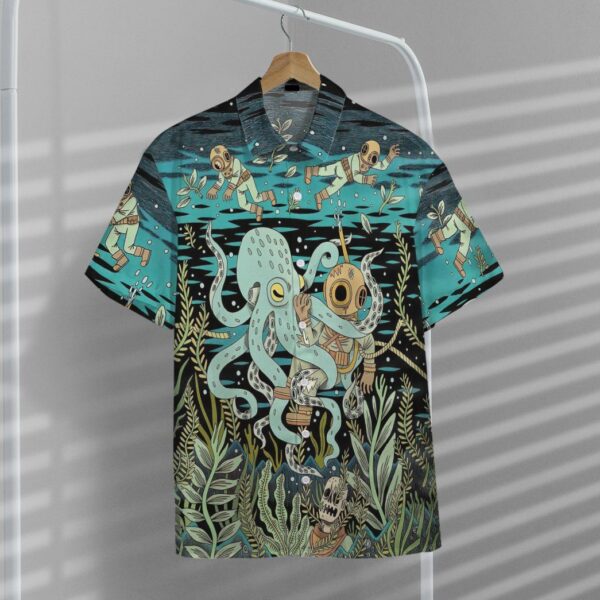 Gearhumans 3D Diver Fighting With Octopus Custom Hawaii Shirt GO21062115 Hawai Shirt
