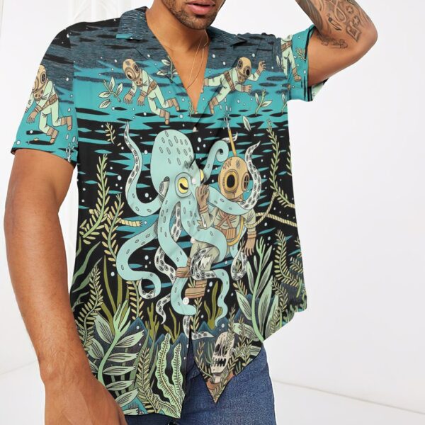 Gearhumans 3D Diver Fighting With Octopus Custom Hawaii Shirt GO21062115 Hawai Shirt