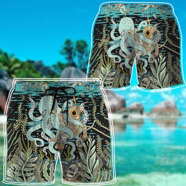 Gearhumans 3D Diver Fighting With Octopus Custom Hawaii Shirt GO21062115 Hawai Shirt