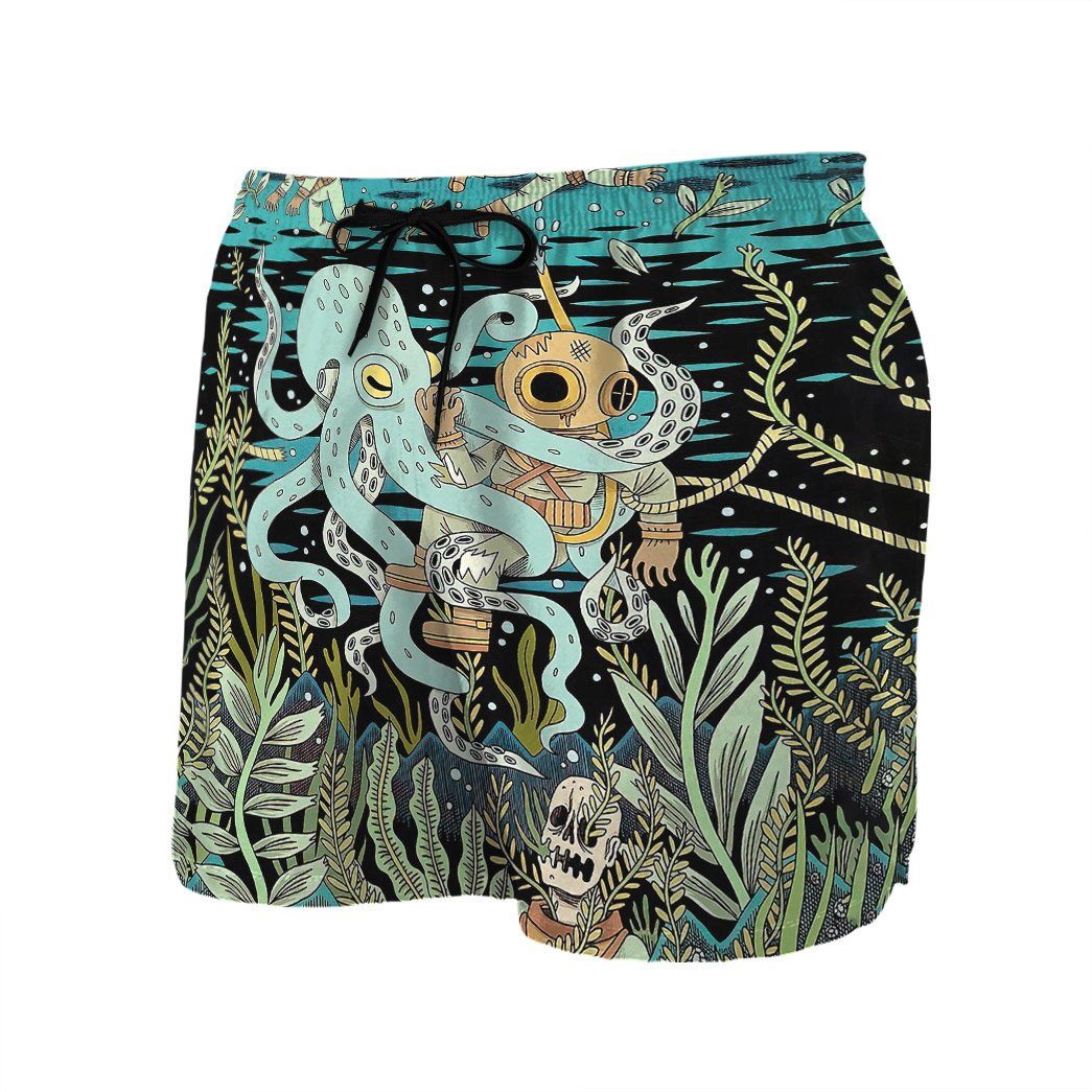 Gearhumans 3D Diver Fighting With Octopus Custom Hawaii Shirt GO21062115 Hawai Shirt