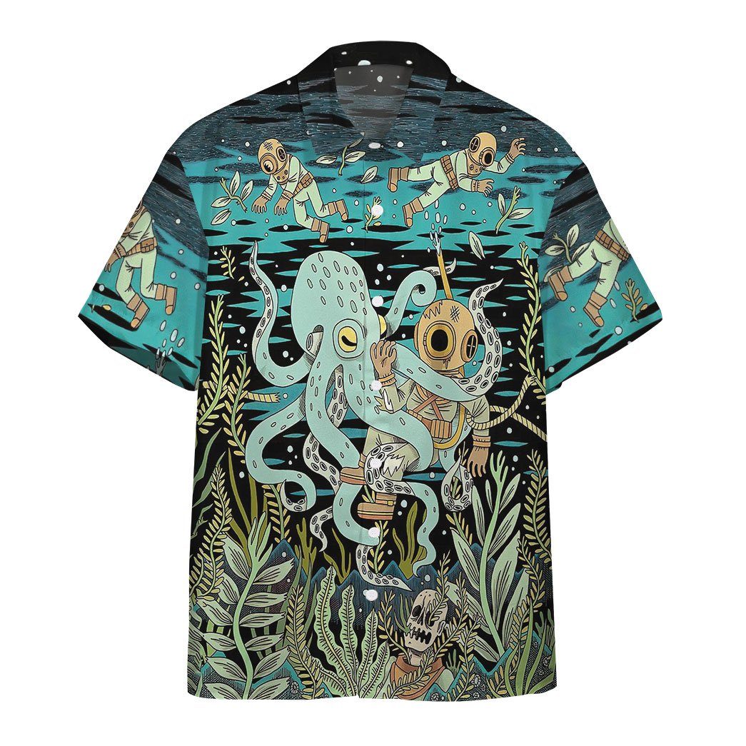 Gearhumans 3D Diver Fighting With Octopus Custom Hawaii Shirt GO21062115 Hawai Shirt Hawai Shirt S