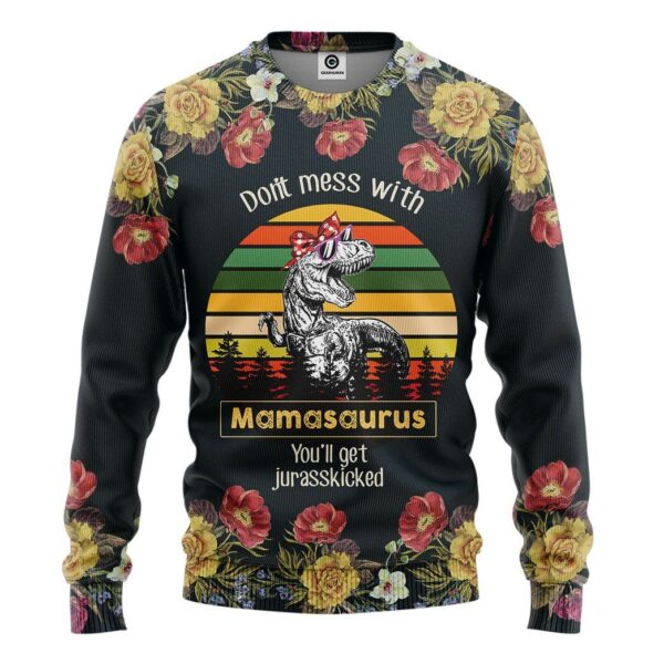 Gearhumans 3D Dont Mess With Mamasaurus Mothers Day Gift Custom Tshirt Hoodie Apparel GW08041 3D Apparel Long Sleeve S