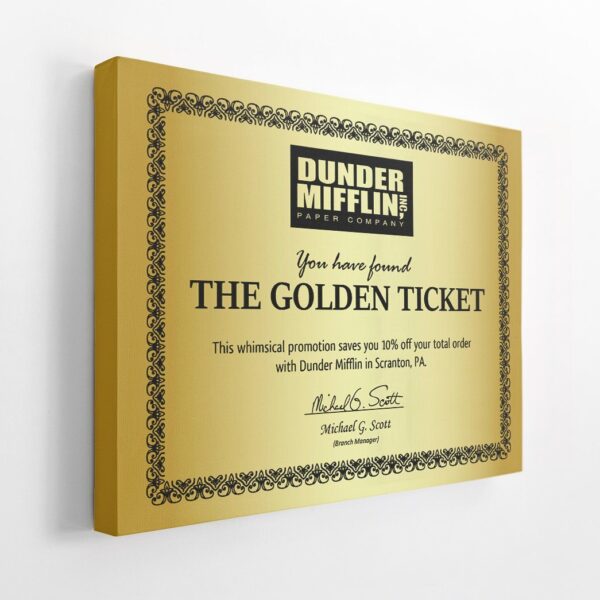 Gearhumans 3D Dunder Mifflin The Golden Ticket Custom Canvas GW3006213 Canvas