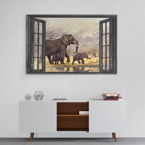 Gearhumans 3D Elephant Mom Window Mothers Day Gift Custom Canvas GW07045 Canvas