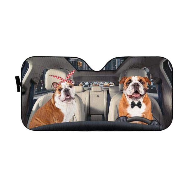 gearhumans 3D English Bulldog Couple Custom Car Auto Sunshade GW17077 Auto Sunshade 57''x27.5'' 