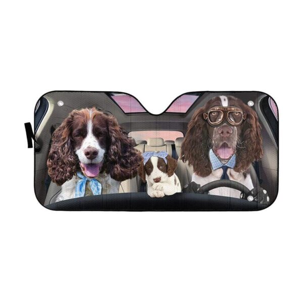 gearhumans 3D English Springer Spaniel Family Custom Car Auto Sunshade GV110514 Auto Sunshade 57''x27.5'' 