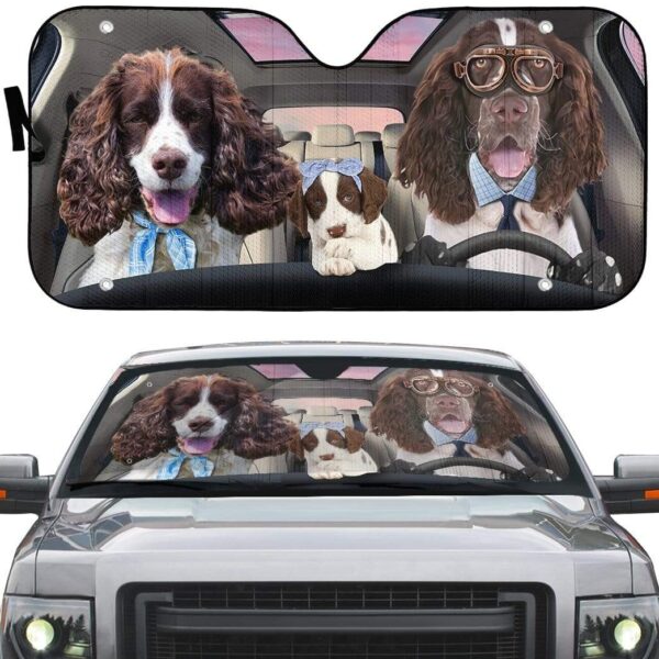 gearhumans 3D English Springer Spaniel Family Custom Car Auto Sunshade GV110514 Auto Sunshade