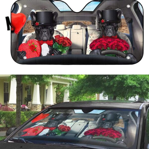 gearhumans 3D Fall In Love French Bulldog Auto Sunshade GL250610 Auto Sunshade 