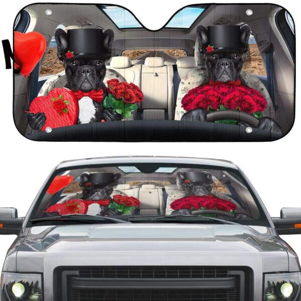 gearhumans 3D Fall In Love French Bulldog Auto Sunshade GL250610 Auto Sunshade