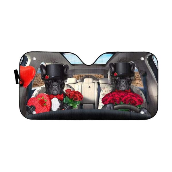 gearhumans 3D Fall In Love French Bulldog Auto Sunshade GL250610 Auto Sunshade 57''x27.5'' 