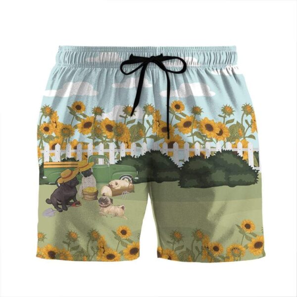 Gearhumans 3D Family Pug In The Garden Summer Beach Shorts Swim Trunks GV130718 Men Shorts Men Shorts S