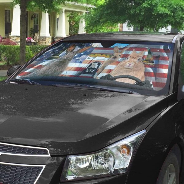 gearhumans 3D Family Rabits America Custom Car Auto Sunshade GL06074 Auto Sunshade