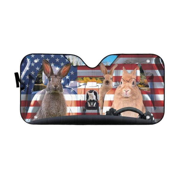 gearhumans 3D Family Rabits America Custom Car Auto Sunshade GL06074 Auto Sunshade 57''x27.5'' 