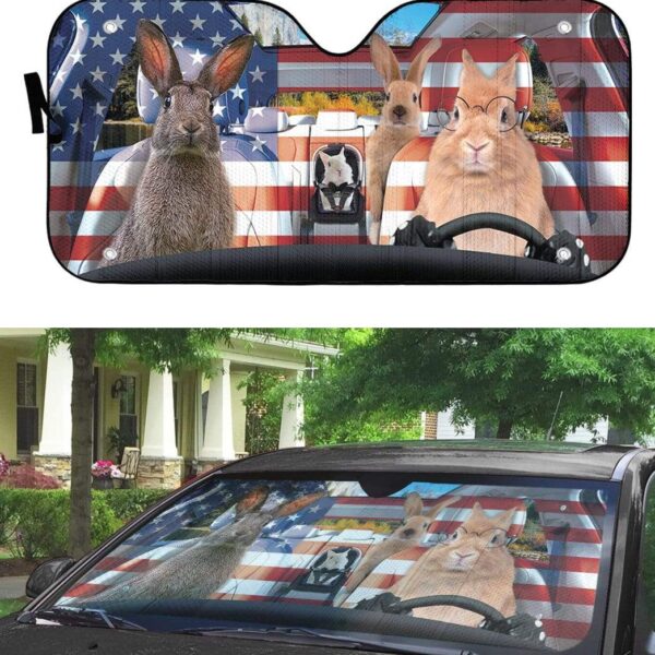 gearhumans 3D Family Rabits America Custom Car Auto Sunshade GL06074 Auto Sunshade 