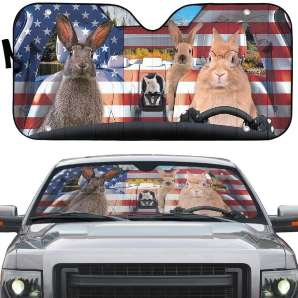 gearhumans 3D Family Rabits America Custom Car Auto Sunshade GL06074 Auto Sunshade 