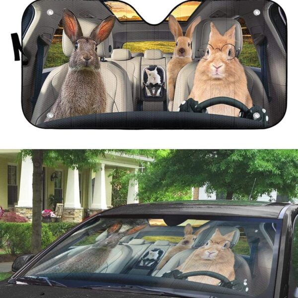 gearhumans 3D Family Rabits Custom Car Auto Sunshade GL06075 Auto Sunshade 