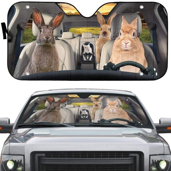 gearhumans 3D Family Rabits Custom Car Auto Sunshade GL06075 Auto Sunshade 