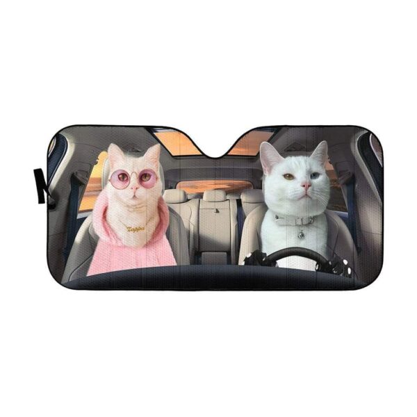 gearhumans 3D Fashion Couple White Cats Custom Car Auto Sunshade GV09066 Auto Sunshade 57''x27.5'' 