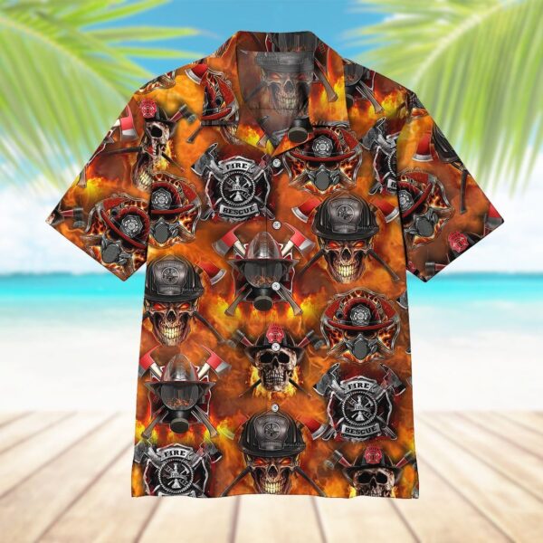 Gearhumans 3D Firefighter Skull Hawaii Shirt ZZ08042 Hawai Shirt 
