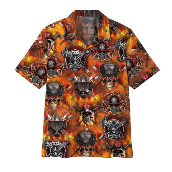 Gearhumans 3D Firefighter Skull Hawaii Shirt ZZ08042 Hawai Shirt Short Sleeve Shirt S 
