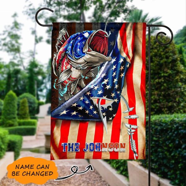 Gearhumans 3D Fishing Hooked American Flag Custom Name House Flag GS09062113 House Flag