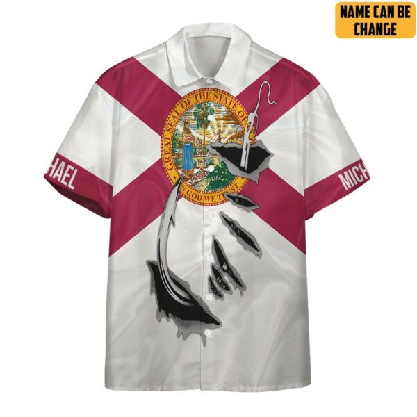Gearhumans 3D Fishing Hooked Florida Flag Custom Text Short Sleeve Shirt GS09062119 Hawai Shirt Short Sleeve Shirt S 