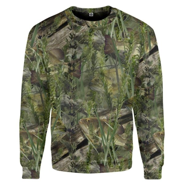 Gearhumans 3D Fishouflage Bass Camo For Fishing Custom Tshirt Hoodie Apparel GS2806211 3D Apparel Long Sleeve S