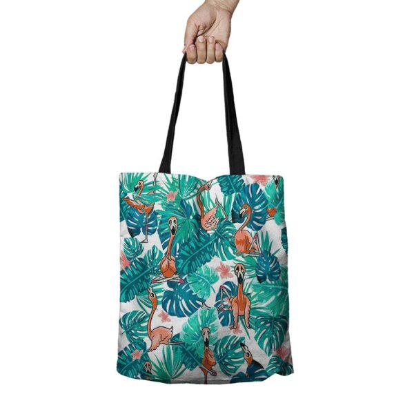 Gearhumans 3D Flamingo Doing Yoga In Tropical Custom Name Tote Bag GS1106213 Tote Bag
