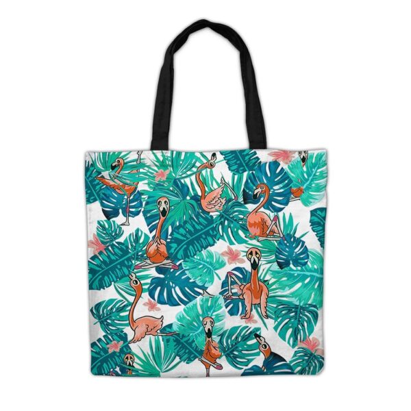 Gearhumans 3D Flamingo Doing Yoga In Tropical Custom Name Tote Bag GS1106213 Tote Bag Tote Bag FS
