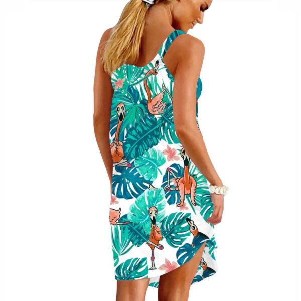 Gearhumans 3D Flamingo Doing Yoga In Tropical Custom Sleeve Beach Dress GS1106214 Beach Dress