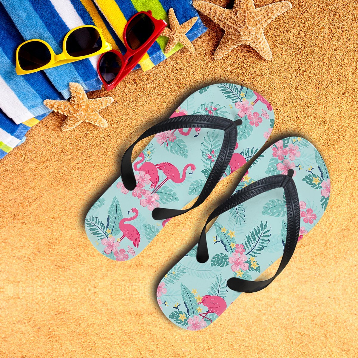 Gearhumans 3D Flamingo With Flowers Custom Flip Flop GW2405213 Flipflop Women 35EU