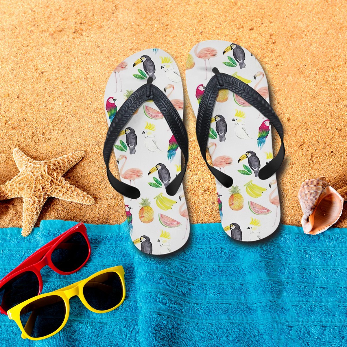 Gearhumans 3D Flamingo With Fruits Custom Flip Flop GW2405214 Flipflop